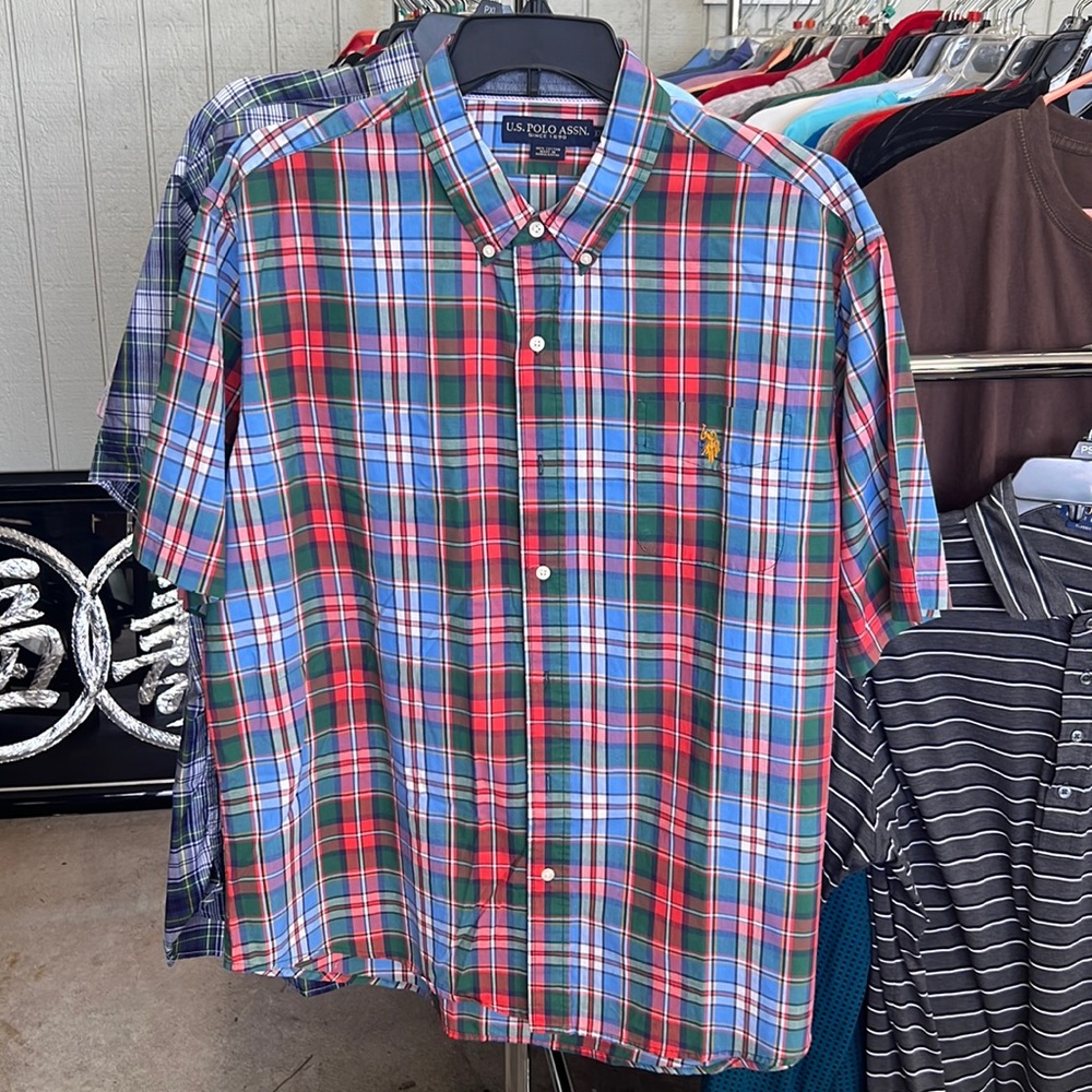 Gently used polo button down cotton shirt with pocket